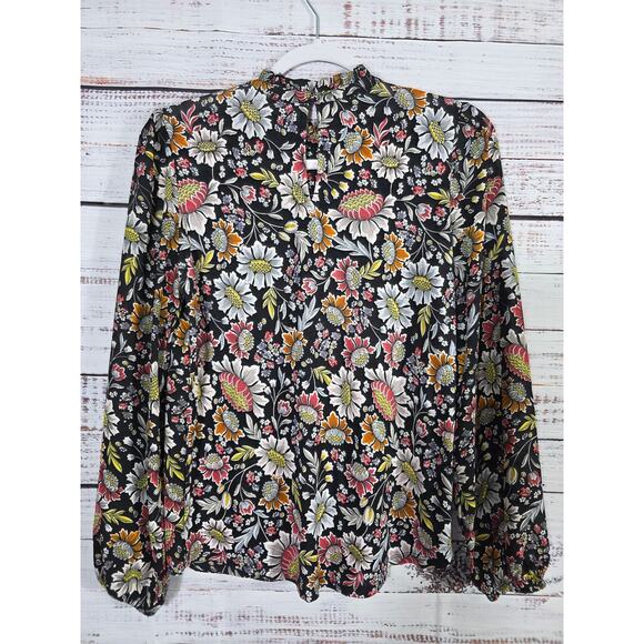 LOFT Outlet Women's Floral Blouse XS Blk Long Sleeve Boho Top Size XS - Picture 2 of 3